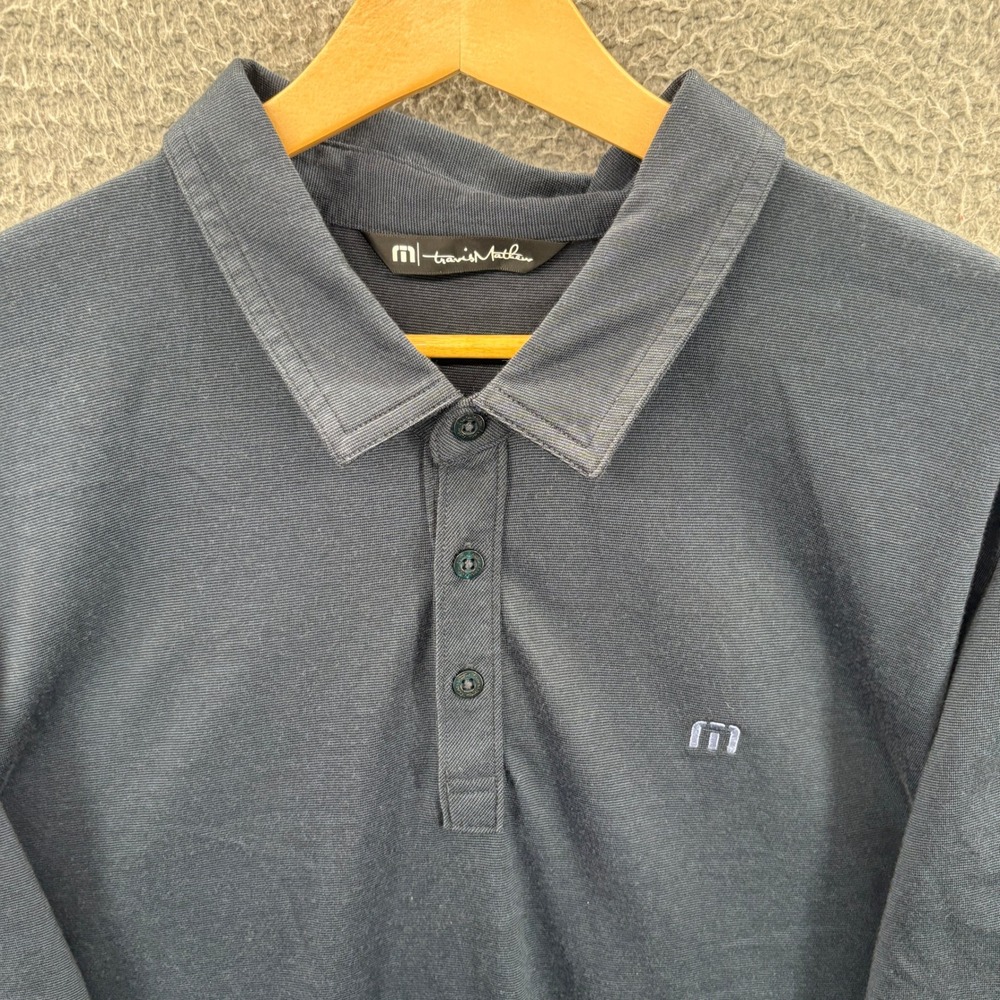 Travis Mathew Polo Shirt Mens XL Blue Pima Cotton Blend Short Sleeve Golf Logo